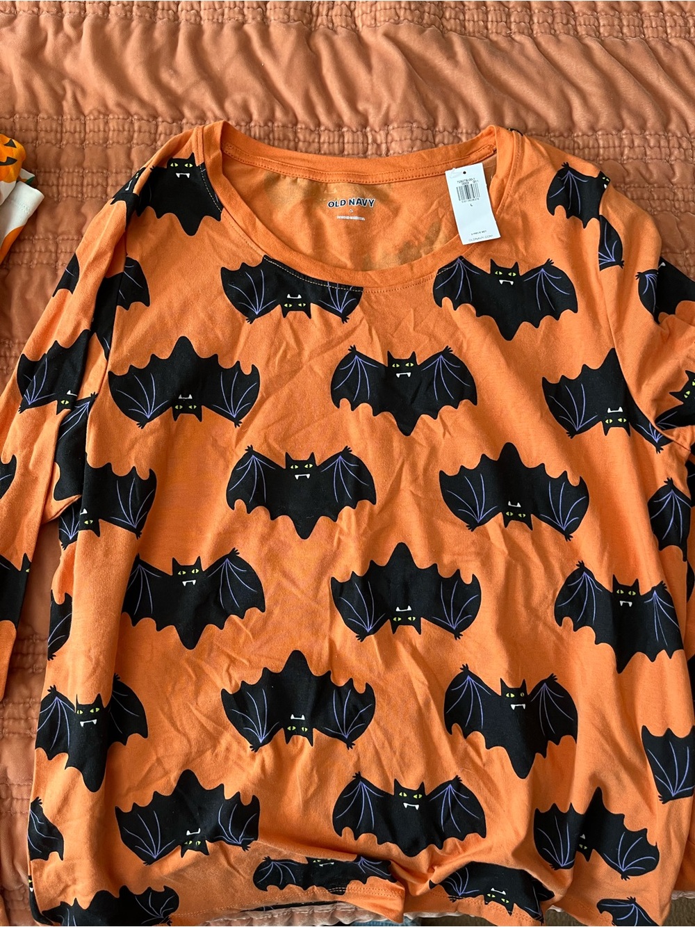 Old Navy Orange Halloween Bat Print women’s Pajama Top and Bottoms